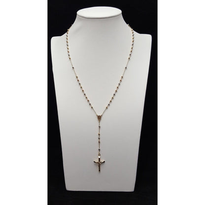 14K Tri Tone Gold Religious Rosary Cross Link Chain Necklace