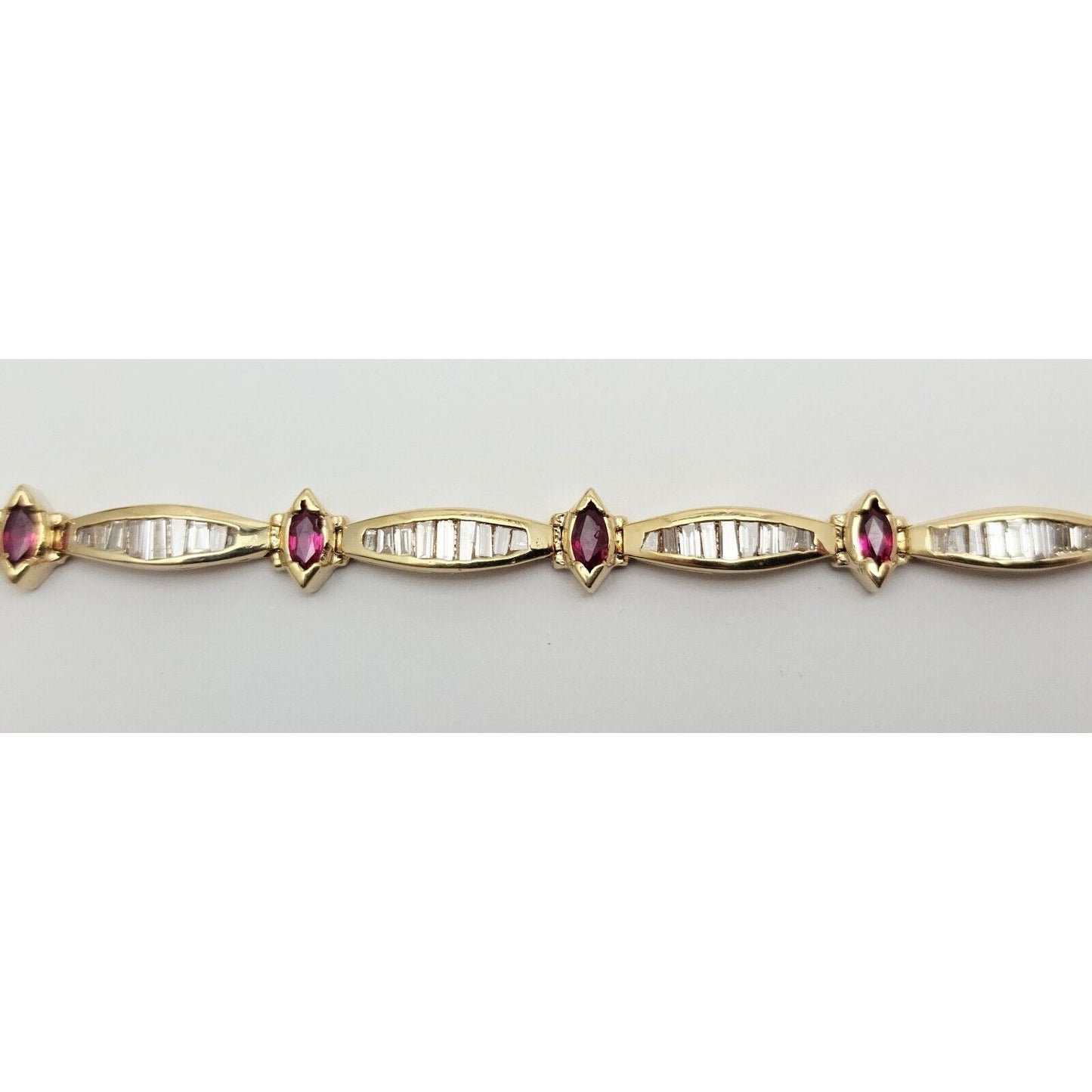 14K Solid Yellow Gold Designer Ruby & Diamond Tennis Link Bracelet