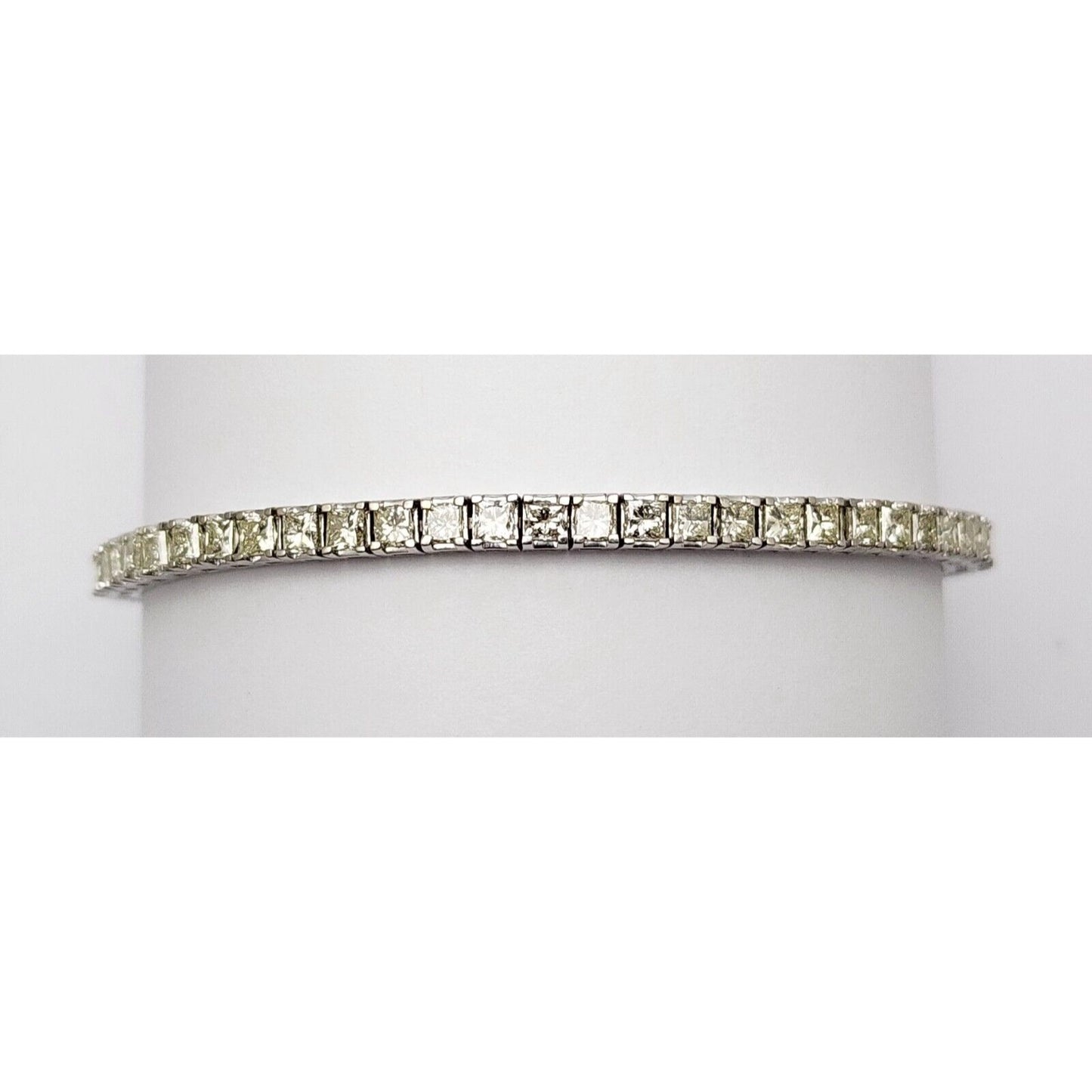 14K Solid White Gold Designer Princess Cut Diamond Tennis Link Bracelet