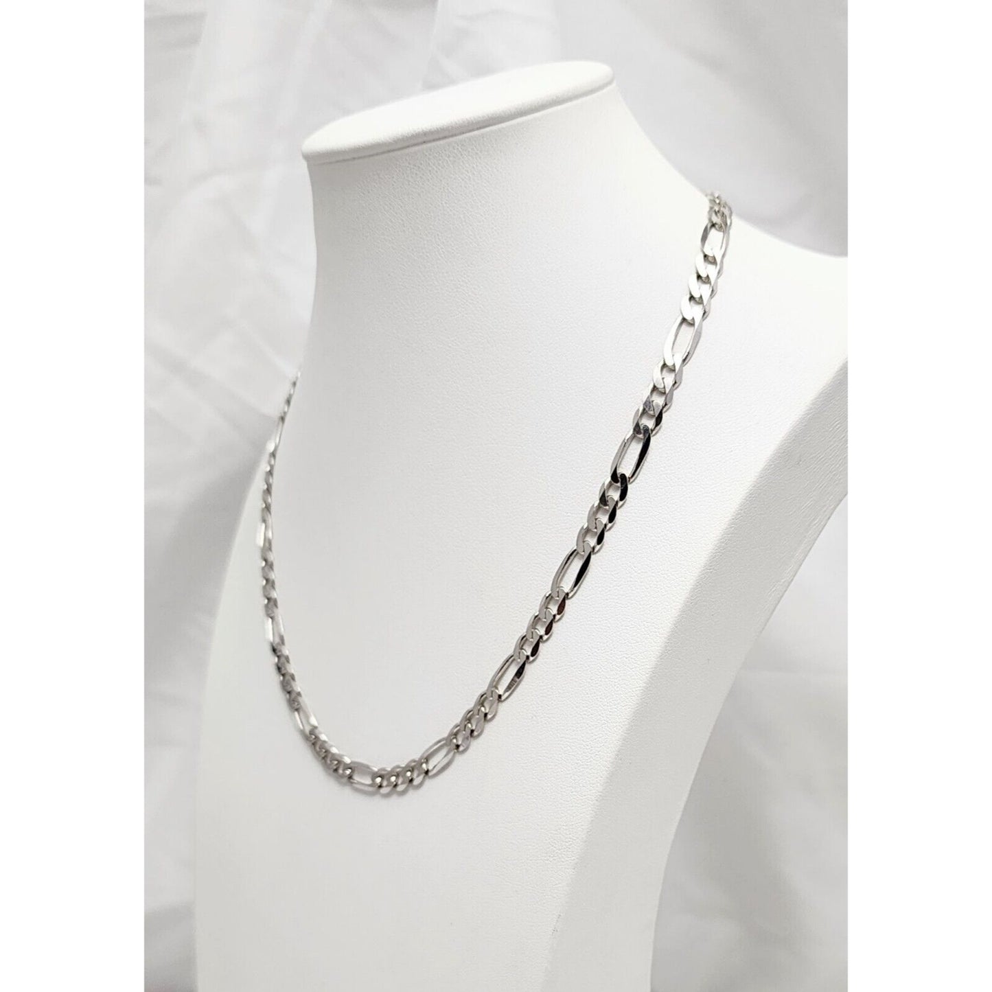 14K White Gold Figaro Link Chain Necklace