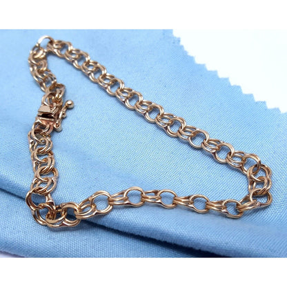 14K Solid Yellow Gold Round Cable Link Bracelet