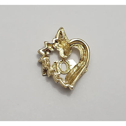 10K Two Tone Gold Diamond Heart Initial "Mom" Charm Pendant