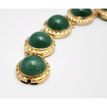 18K Solid Yellow Gold Green Jade Jadeite Link Bracelet