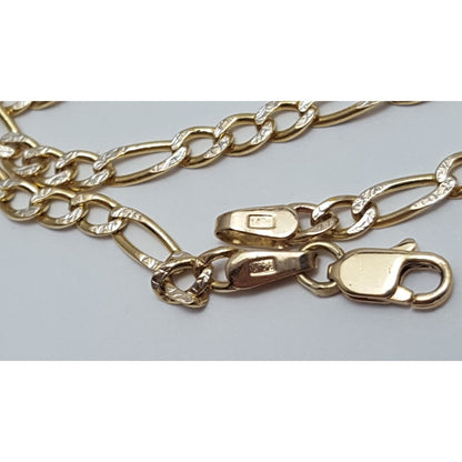 14K Two Tone Gold Diamond Cut Figaro Link Chain Necklace