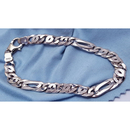 10K Solid White Gold Fancy Figaro Link Bracelet