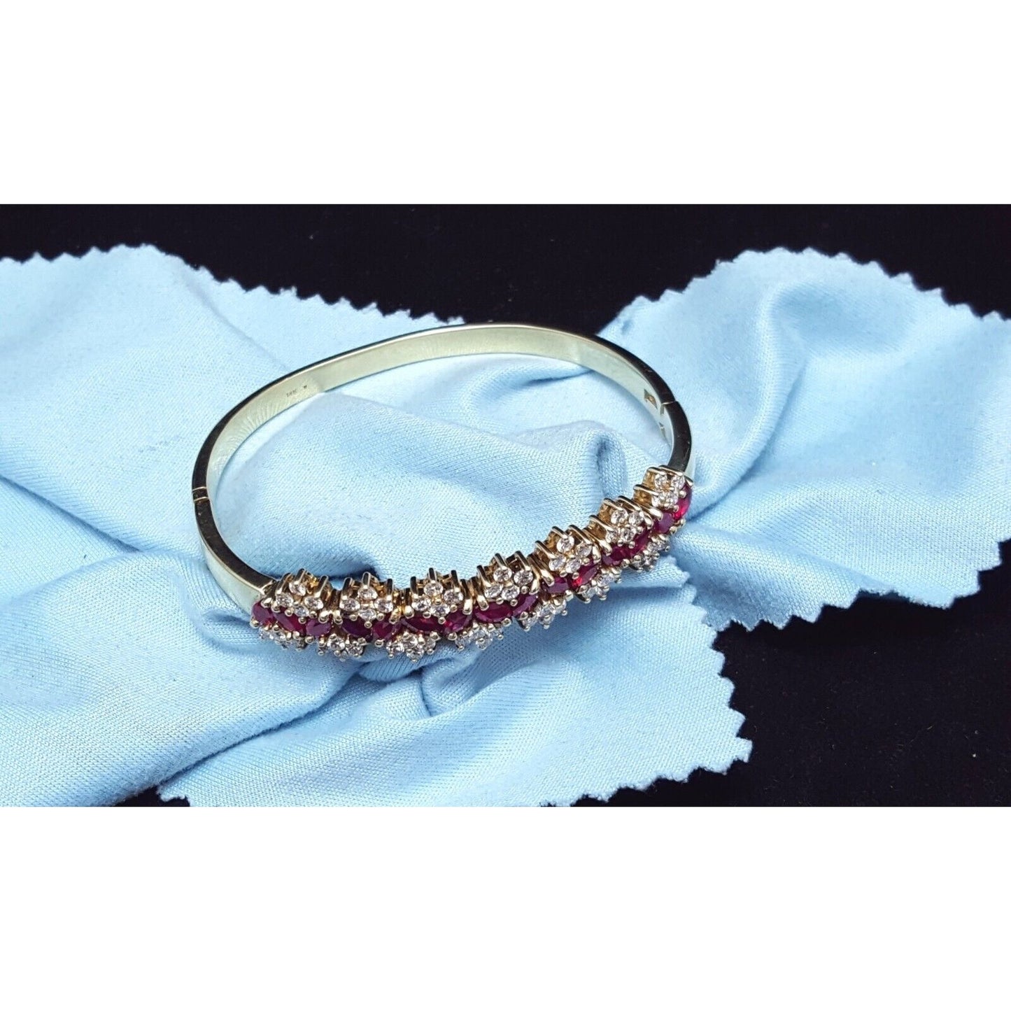 14K Solid Yellow Gold Designer Ruby & Diamond Bangle Bracelet