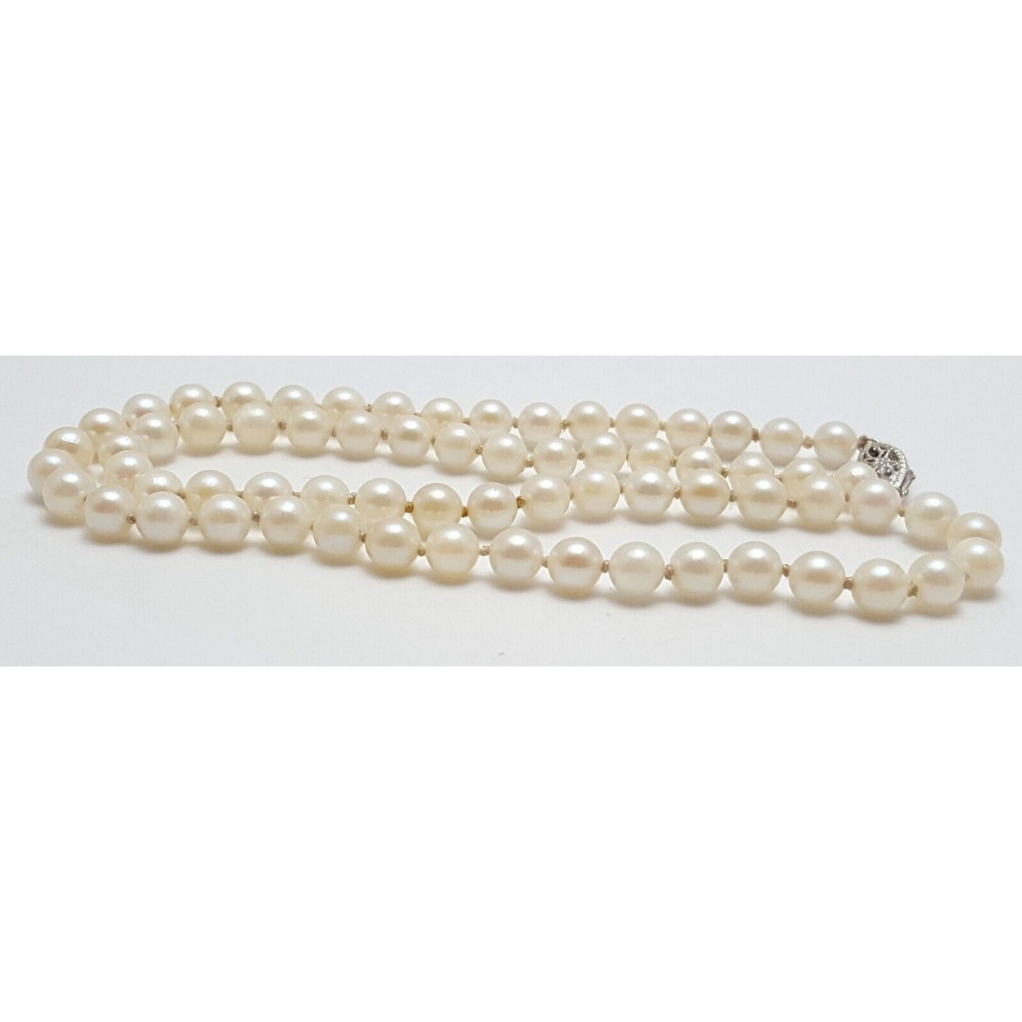 14K White Gold Pearl Choker Bead Ball Necklace