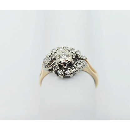 14K Two Tone Gold Spiral Floral Cluster Diamond Ring