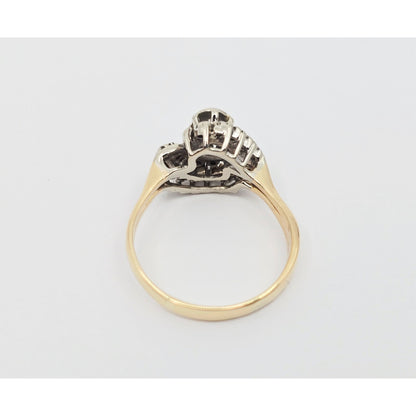 14K Two Tone Gold Spiral Floral Cluster Diamond Ring