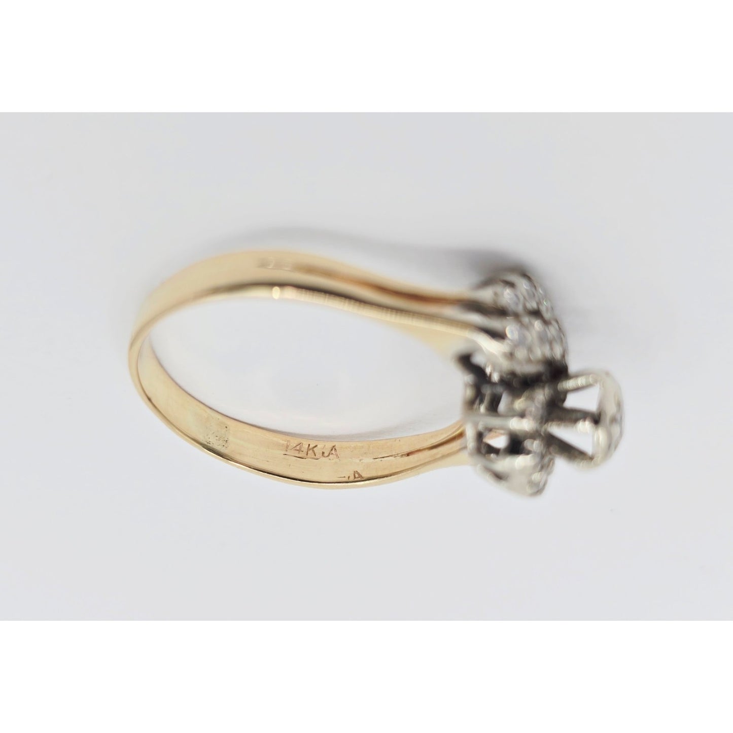 14K Two Tone Gold Spiral Floral Cluster Diamond Ring