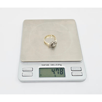 14K Two Tone Gold Spiral Floral Cluster Diamond Ring