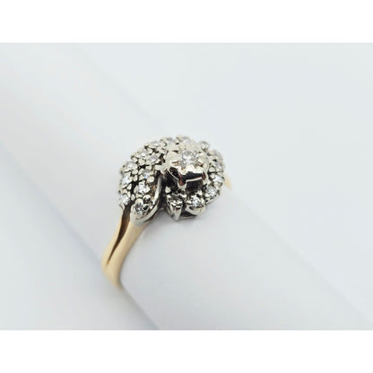 14K Two Tone Gold Spiral Floral Cluster Diamond Ring