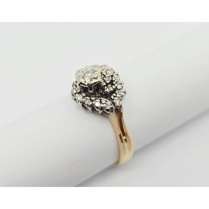 14K Two Tone Gold Spiral Floral Cluster Diamond Ring