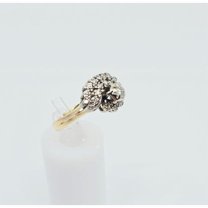 14K Two Tone Gold Spiral Floral Cluster Diamond Ring