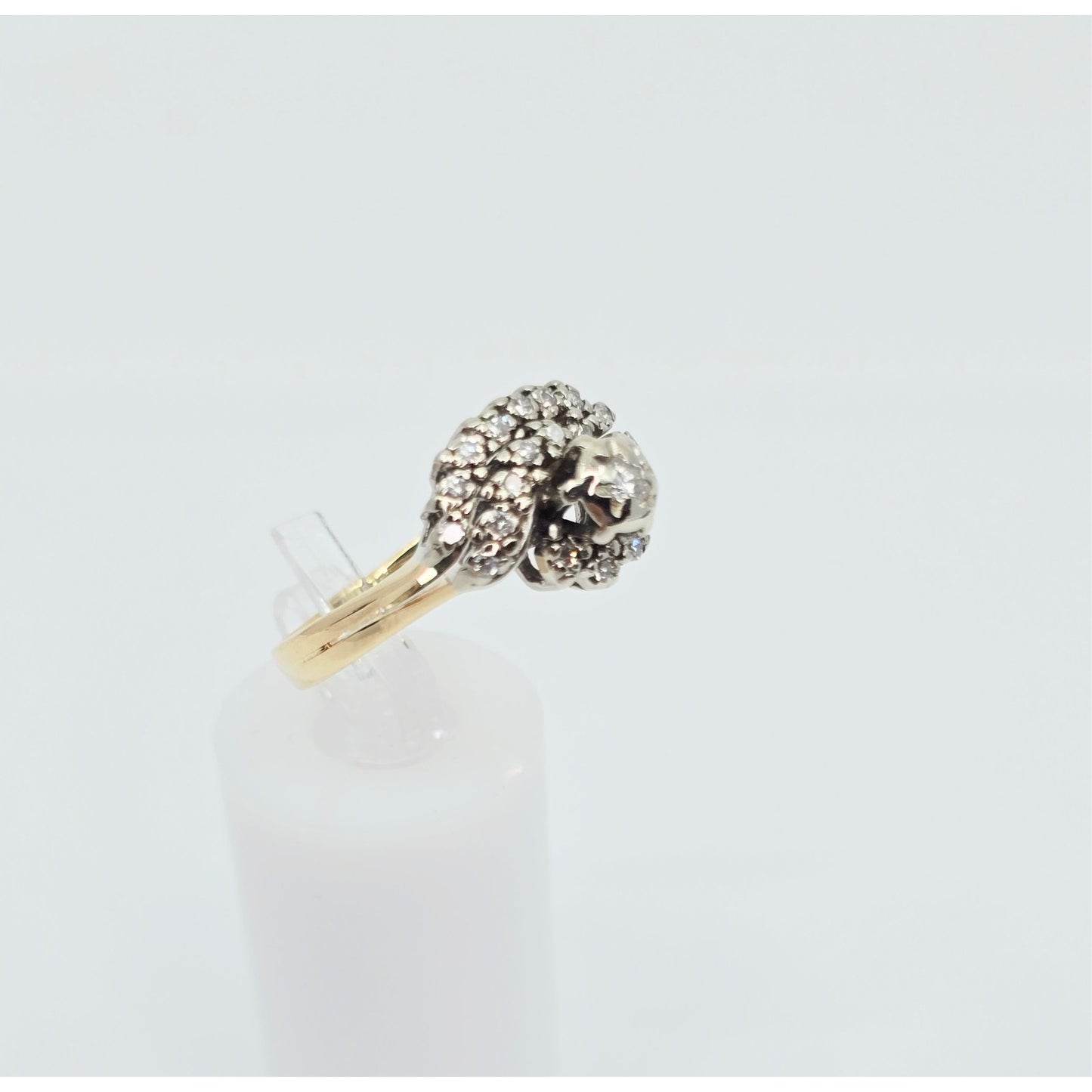 14K Two Tone Gold Spiral Floral Cluster Diamond Ring