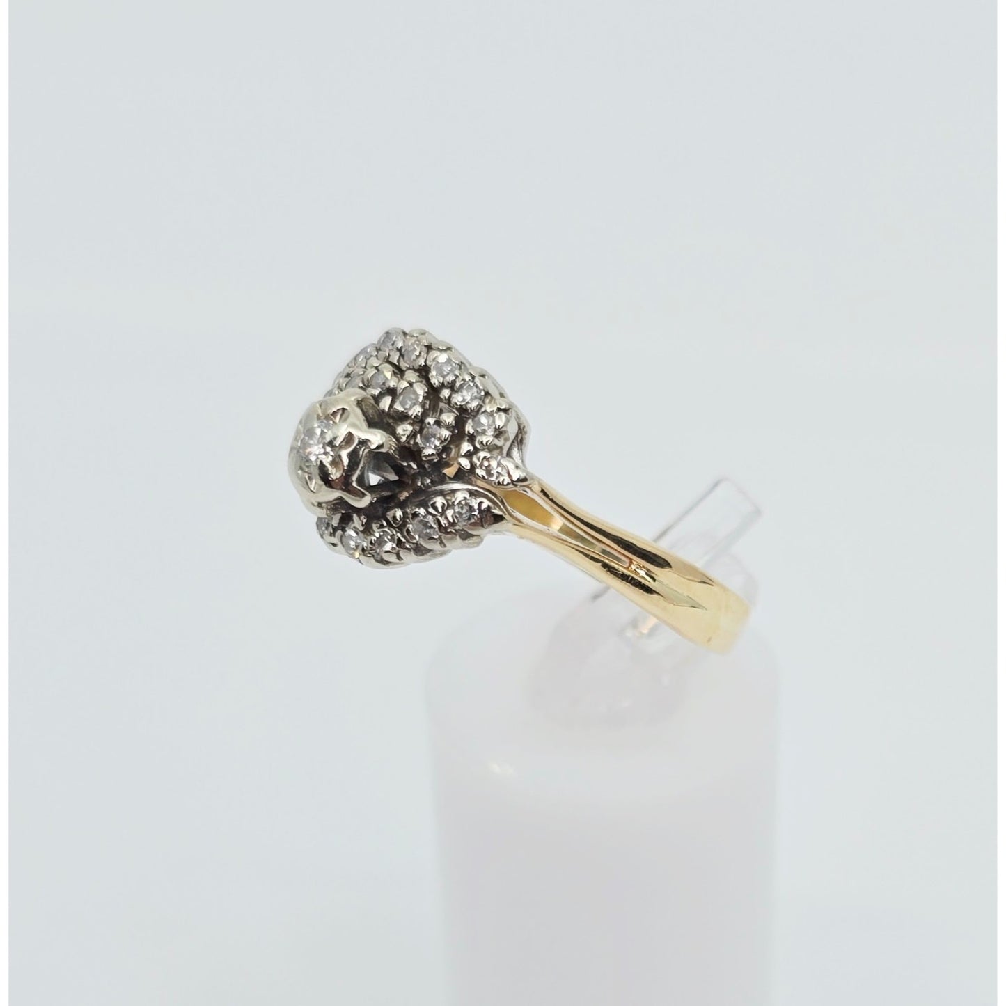 14K Two Tone Gold Spiral Floral Cluster Diamond Ring