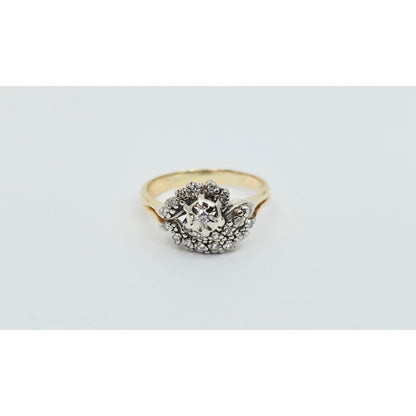 14K Two Tone Gold Spiral Floral Cluster Diamond Ring
