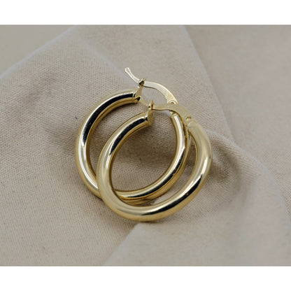 Medium 14K Yellow Gold Hinged Round Tube Hoop Earrings