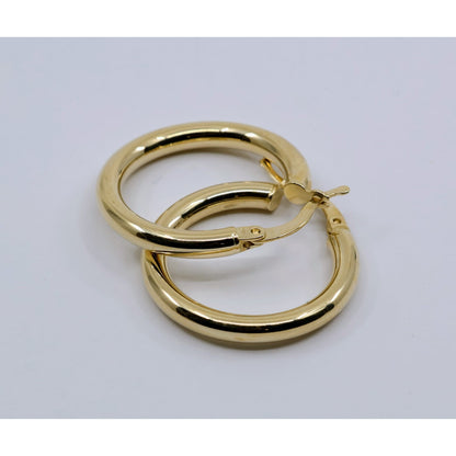 Medium 14K Yellow Gold Hinged Round Tube Hoop Earrings