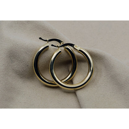 Medium 14K Yellow Gold Hinged Round Tube Hoop Earrings