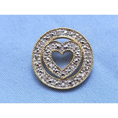 10K Yellow Gold Diamond Round Open Heart Charm Pendant