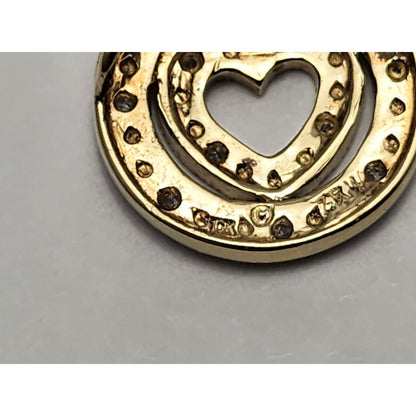 10K Yellow Gold Diamond Round Open Heart Charm Pendant