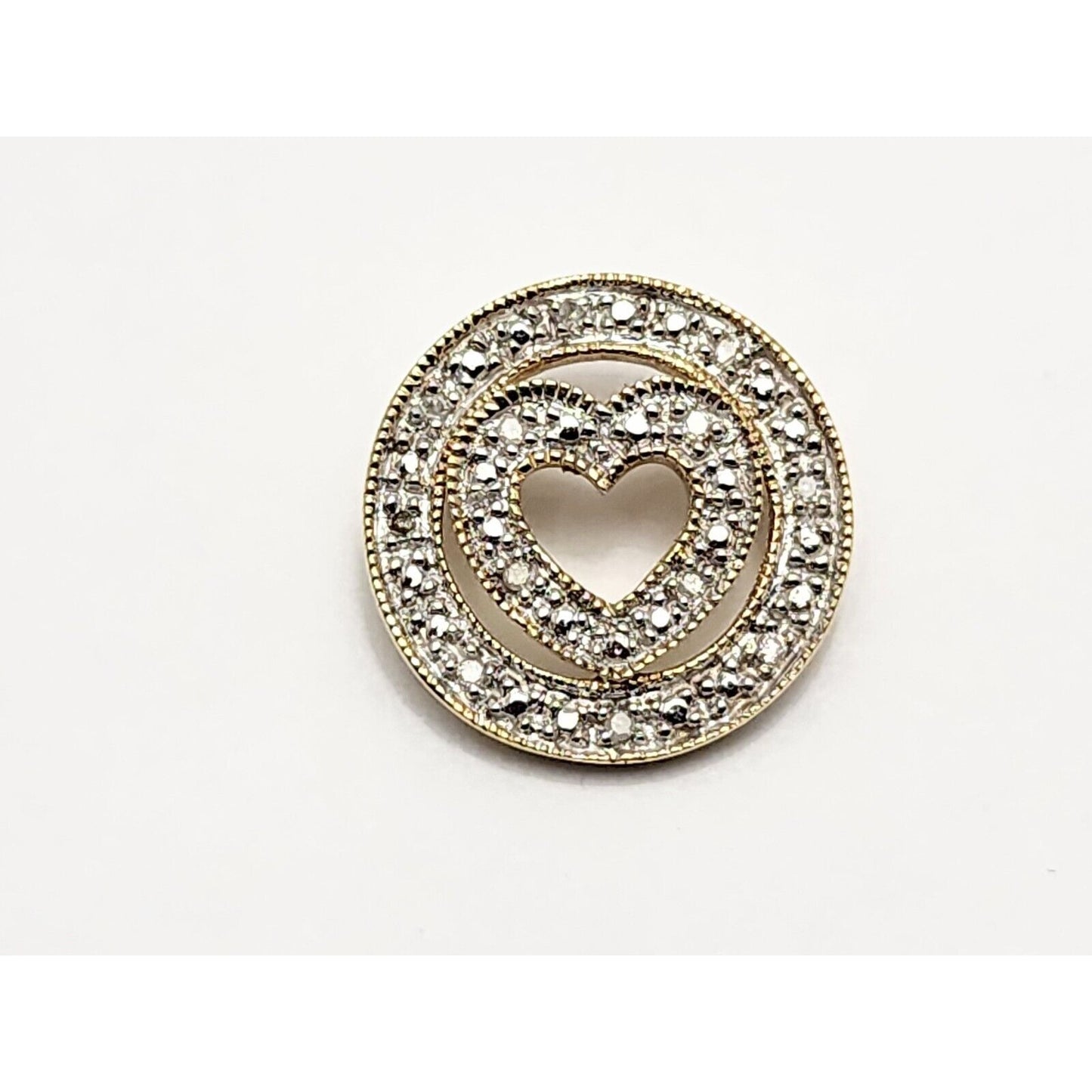 10K Yellow Gold Diamond Round Open Heart Charm Pendant