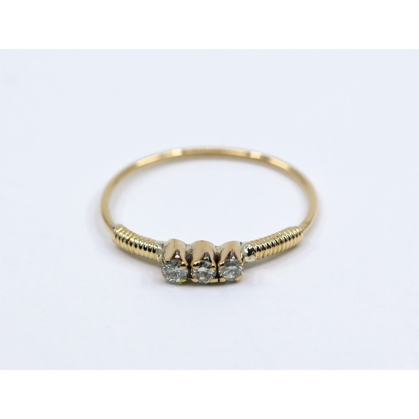 Vintage Thin 14K Yellow Gold 3 Stone Natural Diamond Ring