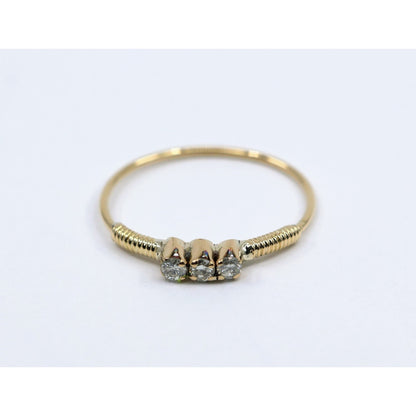 Vintage Thin 14K Yellow Gold 3 Stone Natural Diamond Ring