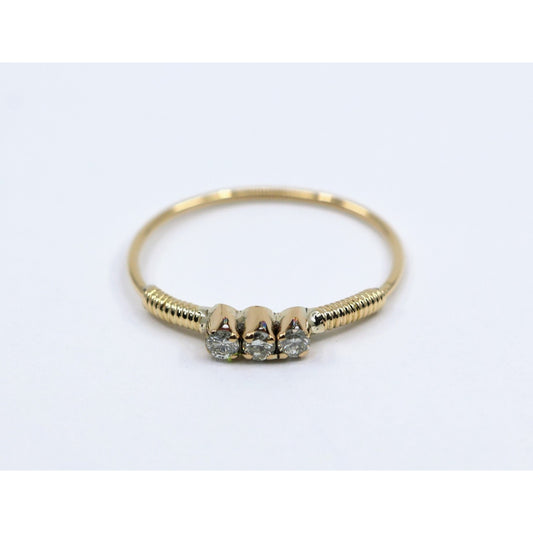 Vintage Thin 14K Yellow Gold 3 Stone Natural Diamond Ring