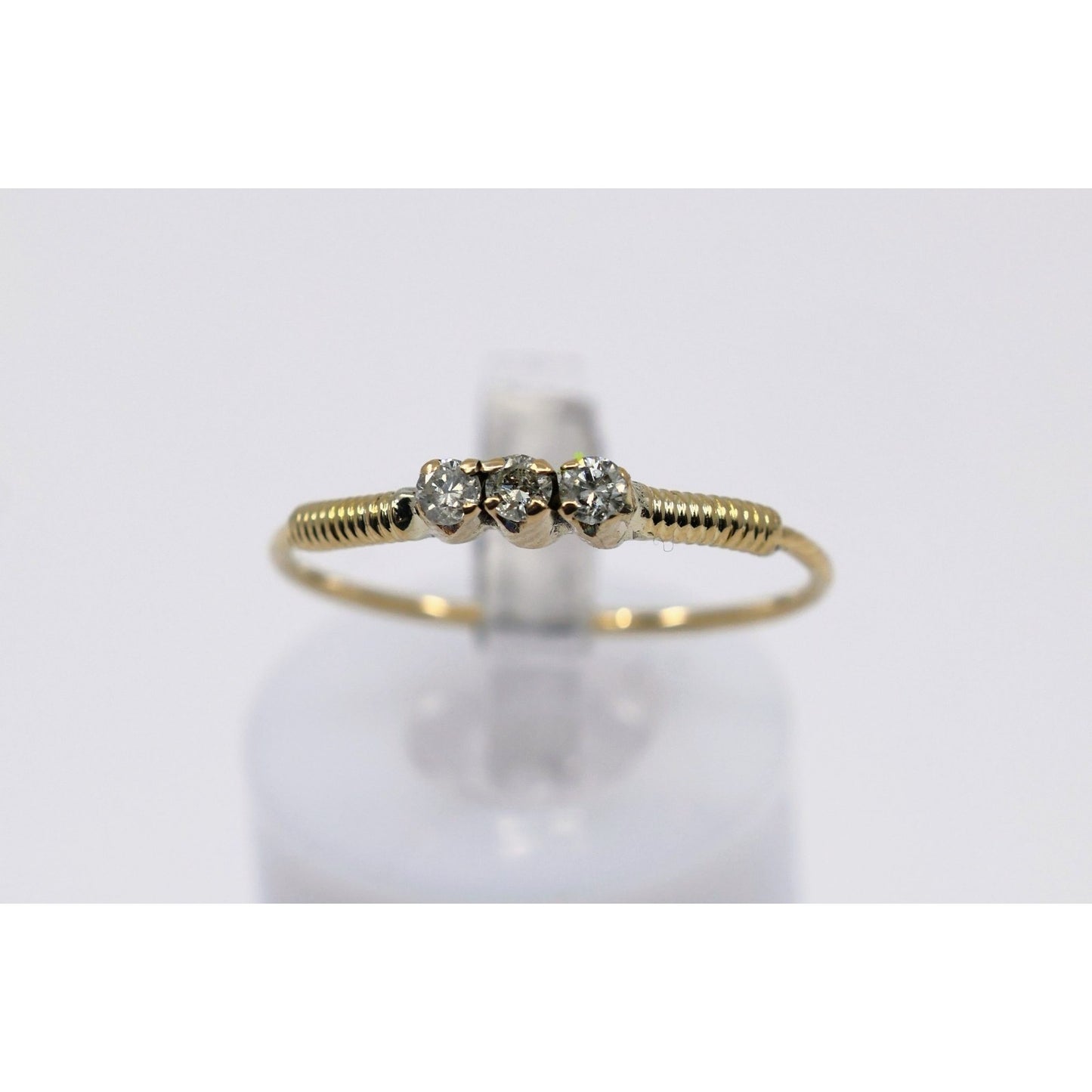 Vintage Thin 14K Yellow Gold 3 Stone Natural Diamond Ring