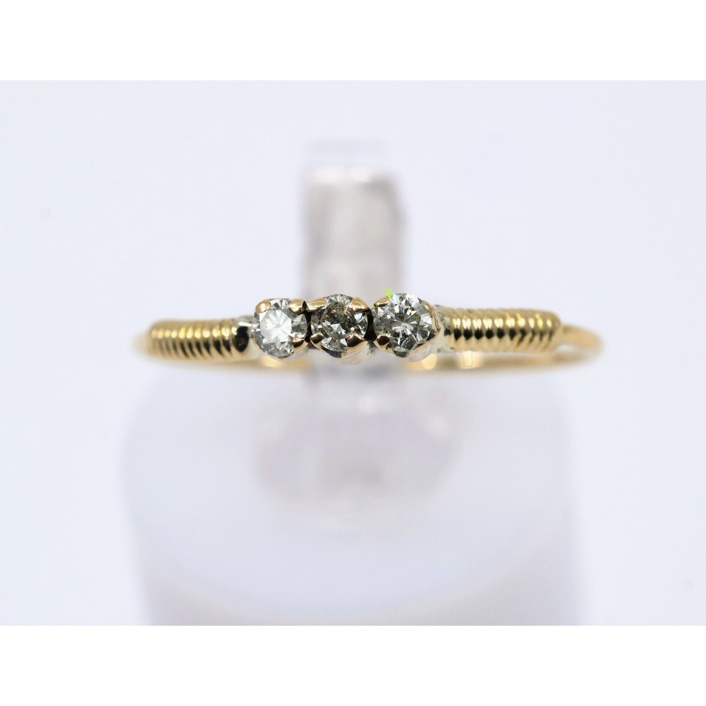 Vintage Thin 14K Yellow Gold 3 Stone Natural Diamond Ring