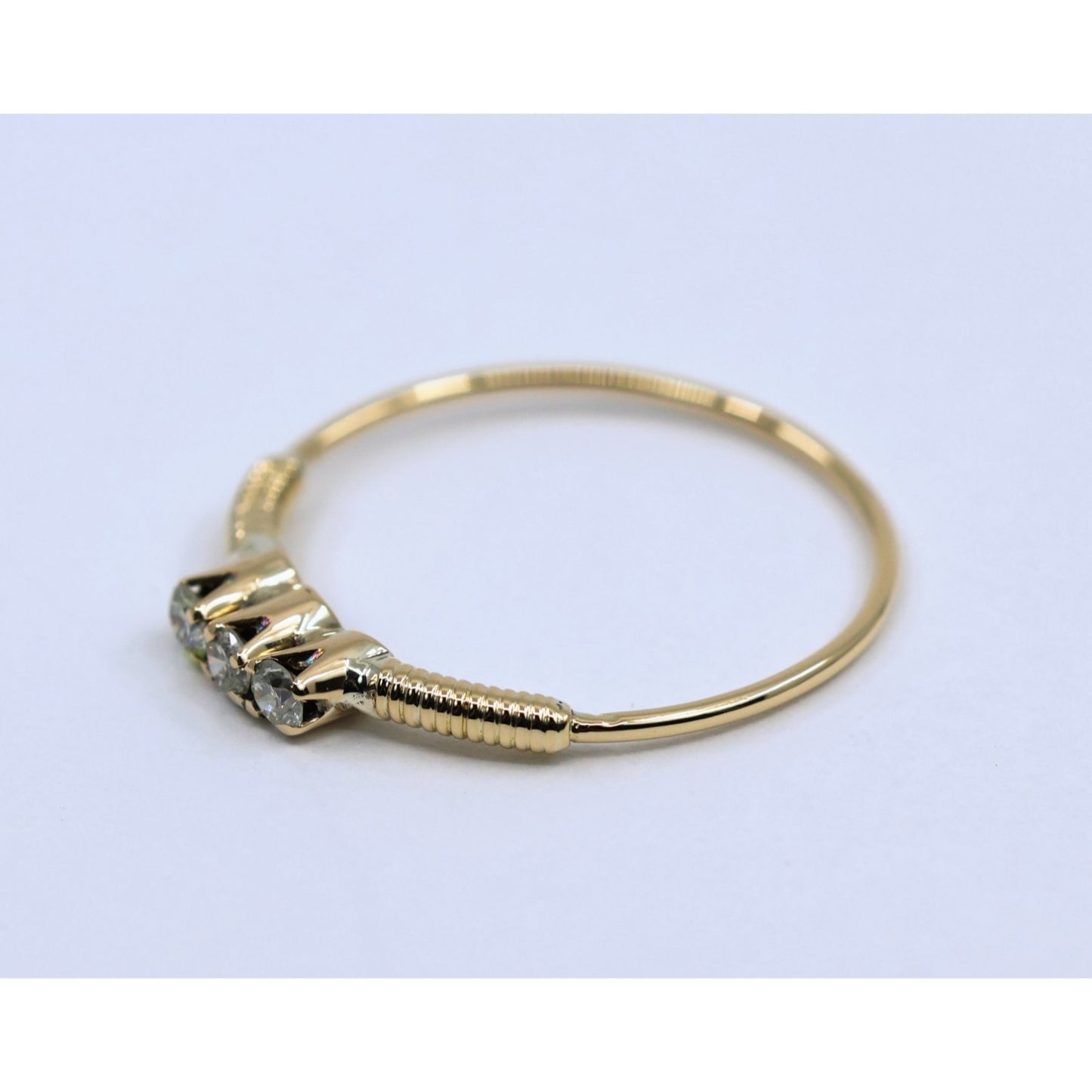 Vintage Thin 14K Yellow Gold 3 Stone Natural Diamond Ring