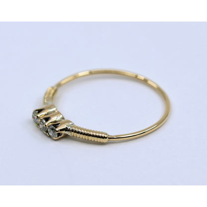 Vintage Thin 14K Yellow Gold 3 Stone Natural Diamond Ring