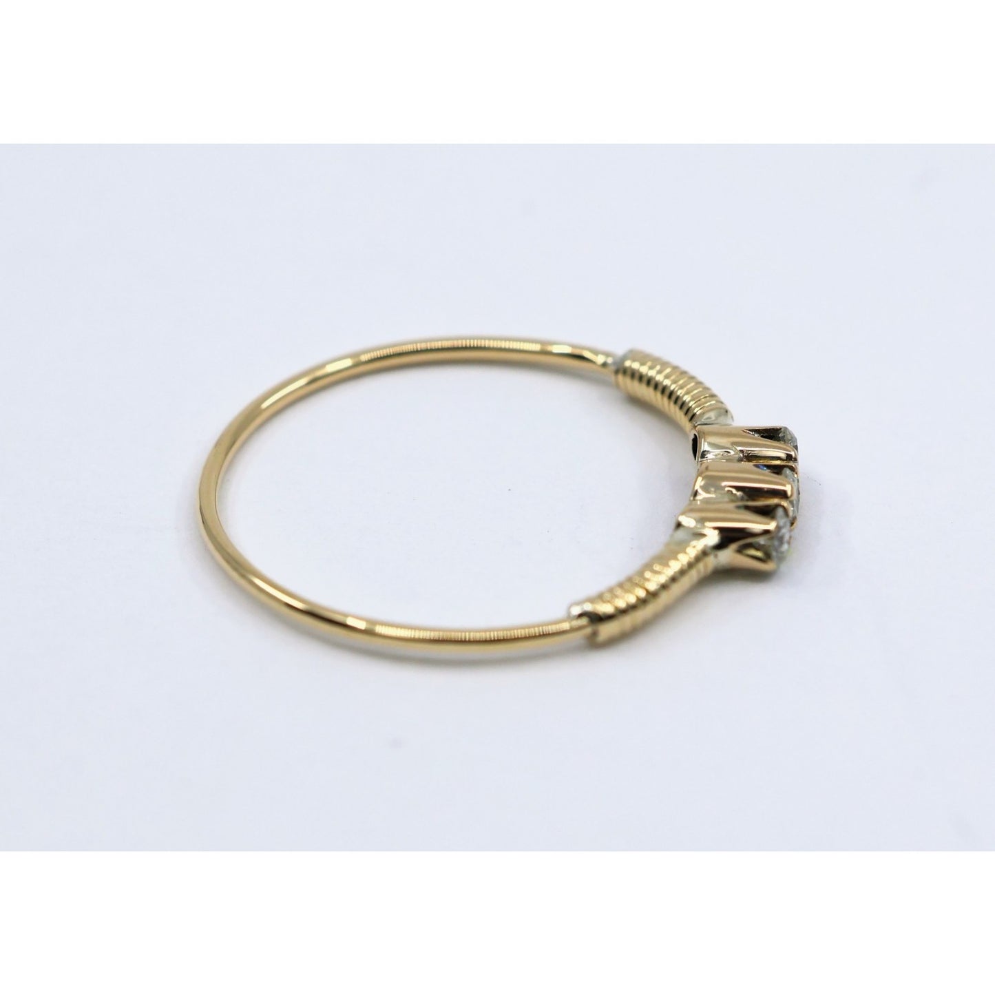 Vintage Thin 14K Yellow Gold 3 Stone Natural Diamond Ring