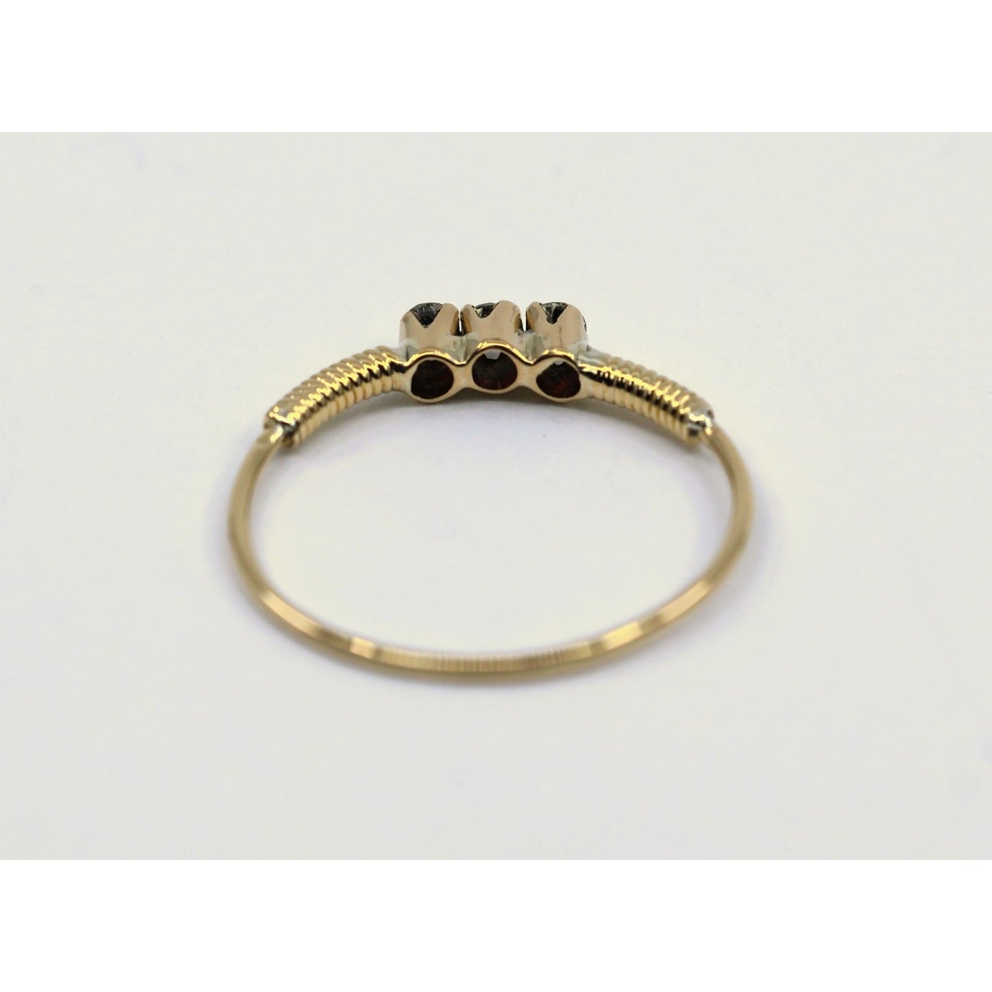 Vintage Thin 14K Yellow Gold 3 Stone Natural Diamond Ring
