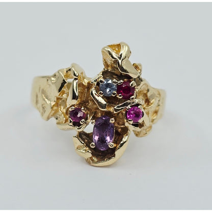 14K Yellow Gold Topaz, Aquamarine & Spinel Nugget Ring