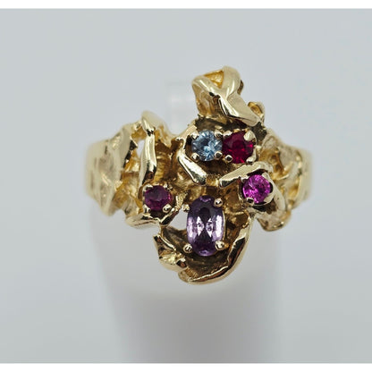 14K Yellow Gold Topaz, Aquamarine & Spinel Nugget Ring