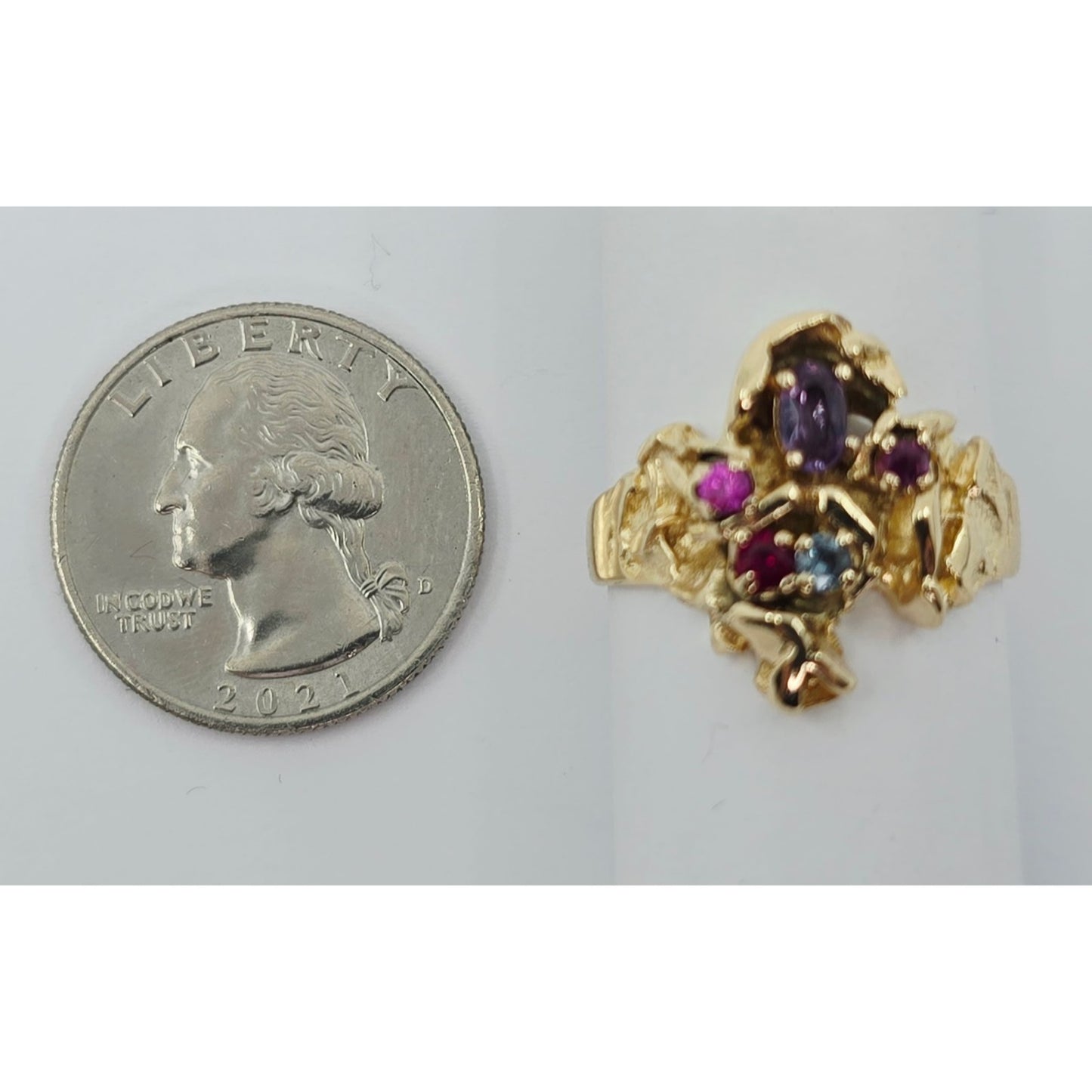 14K Yellow Gold Topaz, Aquamarine & Spinel Nugget Ring
