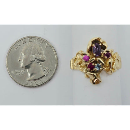 14K Yellow Gold Topaz, Aquamarine & Spinel Nugget Ring