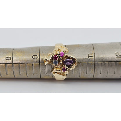 14K Yellow Gold Topaz, Aquamarine & Spinel Nugget Ring