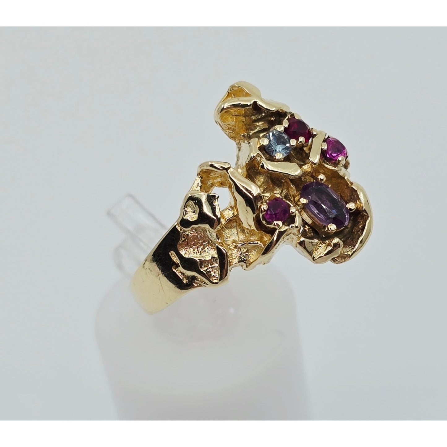 14K Yellow Gold Topaz, Aquamarine & Spinel Nugget Ring
