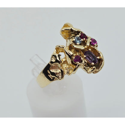 14K Yellow Gold Topaz, Aquamarine & Spinel Nugget Ring