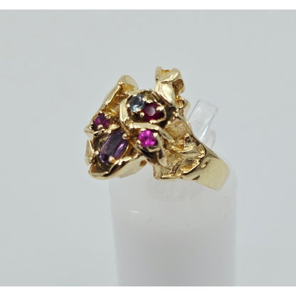 14K Yellow Gold Topaz, Aquamarine & Spinel Nugget Ring