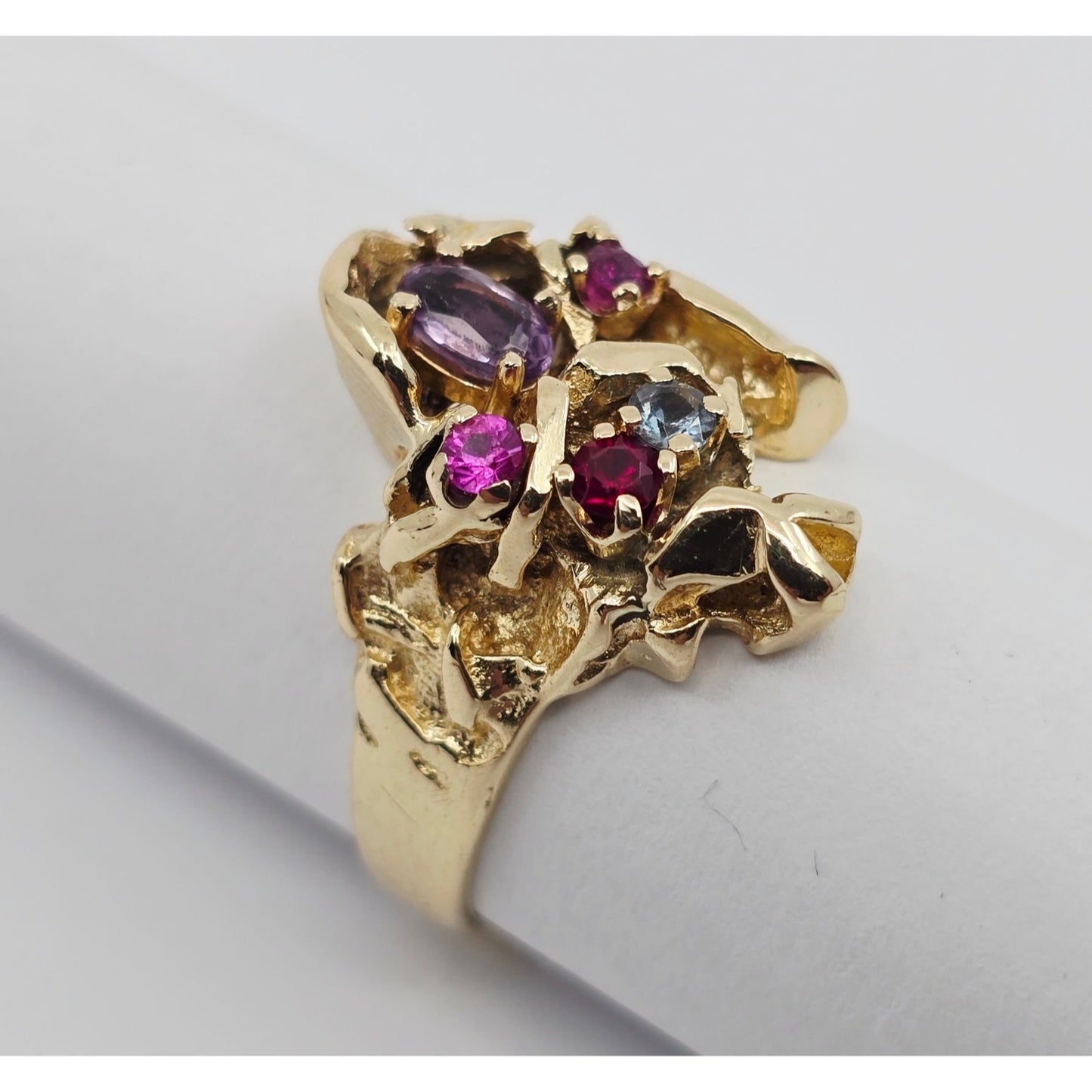 14K Yellow Gold Topaz, Aquamarine & Spinel Nugget Ring