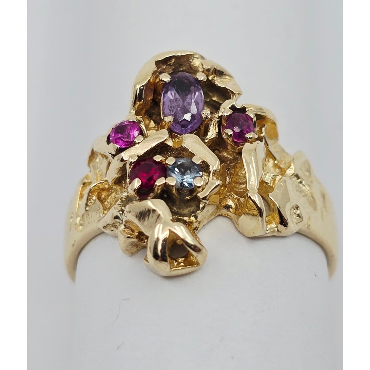 14K Yellow Gold Topaz, Aquamarine & Spinel Nugget Ring