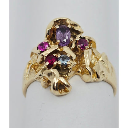 14K Yellow Gold Topaz, Aquamarine & Spinel Nugget Ring