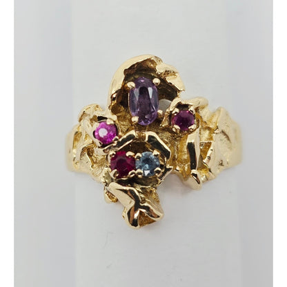 14K Yellow Gold Topaz, Aquamarine & Spinel Nugget Ring