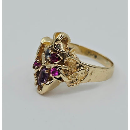 14K Yellow Gold Topaz, Aquamarine & Spinel Nugget Ring