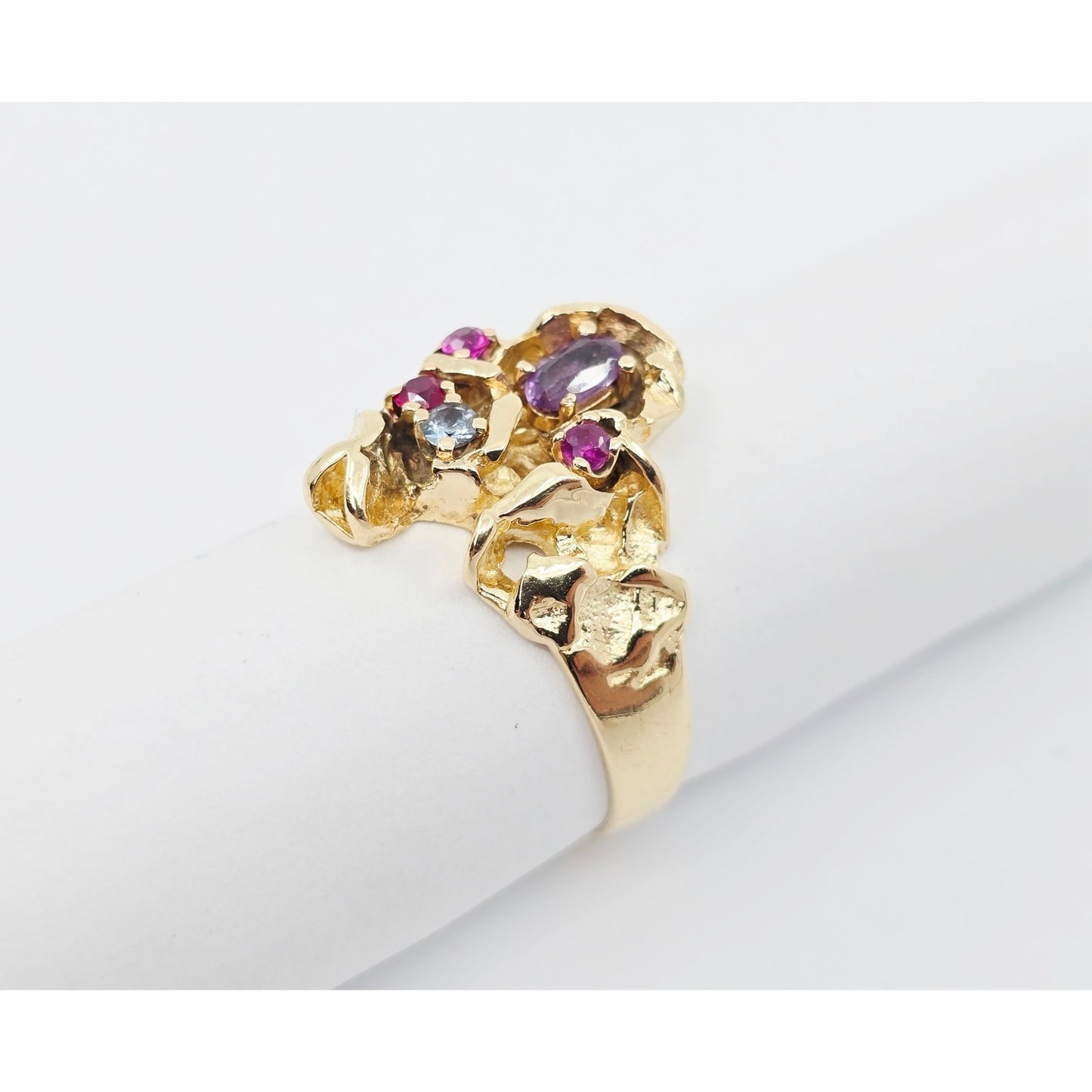 14K Yellow Gold Topaz, Aquamarine & Spinel Nugget Ring